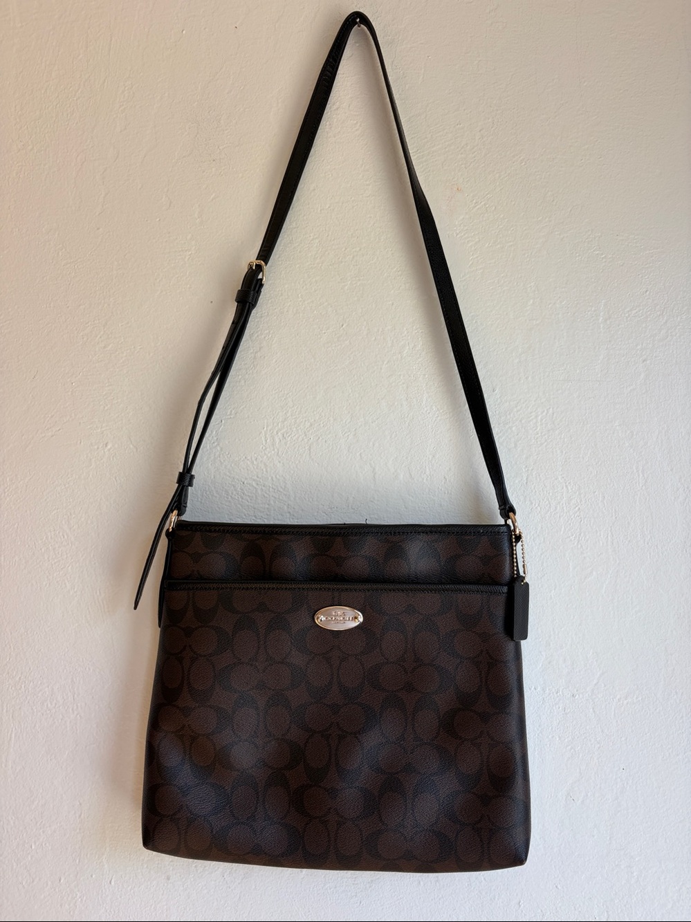 Coach Signature File Crossbody Bag Brown big C logo